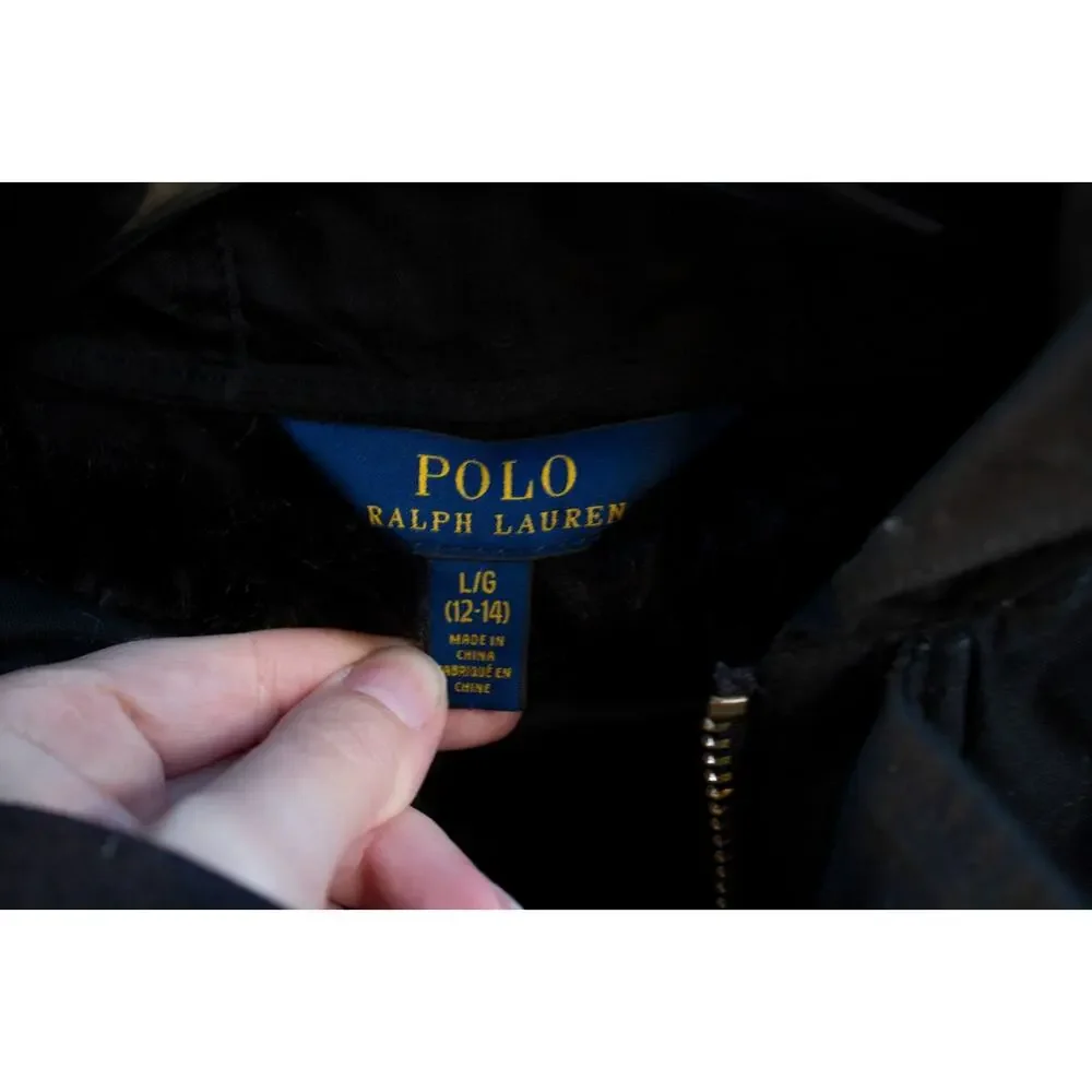 Polo Ralph Lauren Peace Goods Military Cotton Black Parka Jacket KID Large 12/14